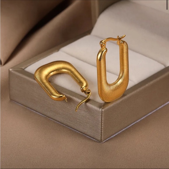 Jewelry - 18K Gold Geometric Hoop Earrings, Stud Earrings, Women Earrings